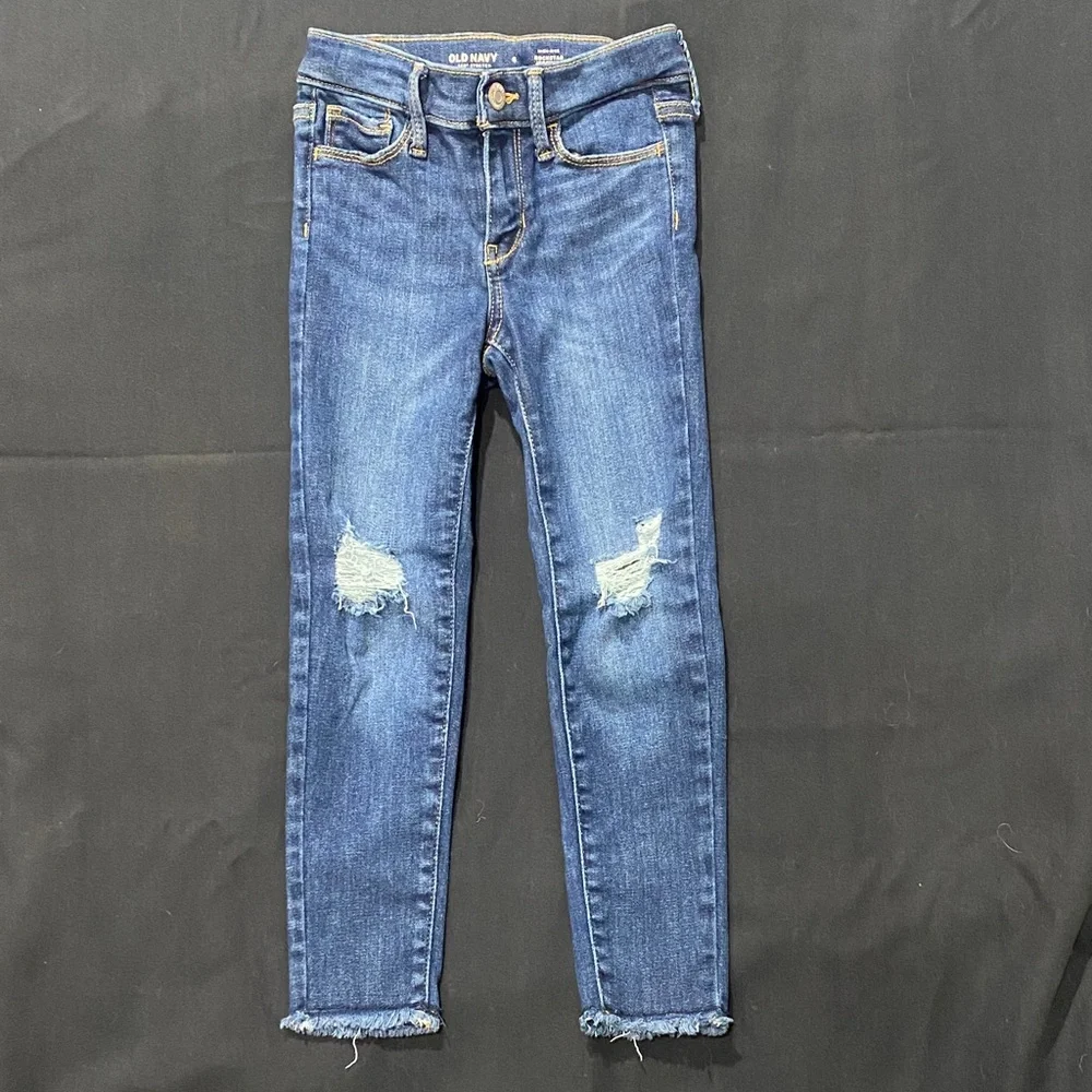 Old Navy Girls High Rise Rockstar Dark Blue Ripped Skinny Jeans